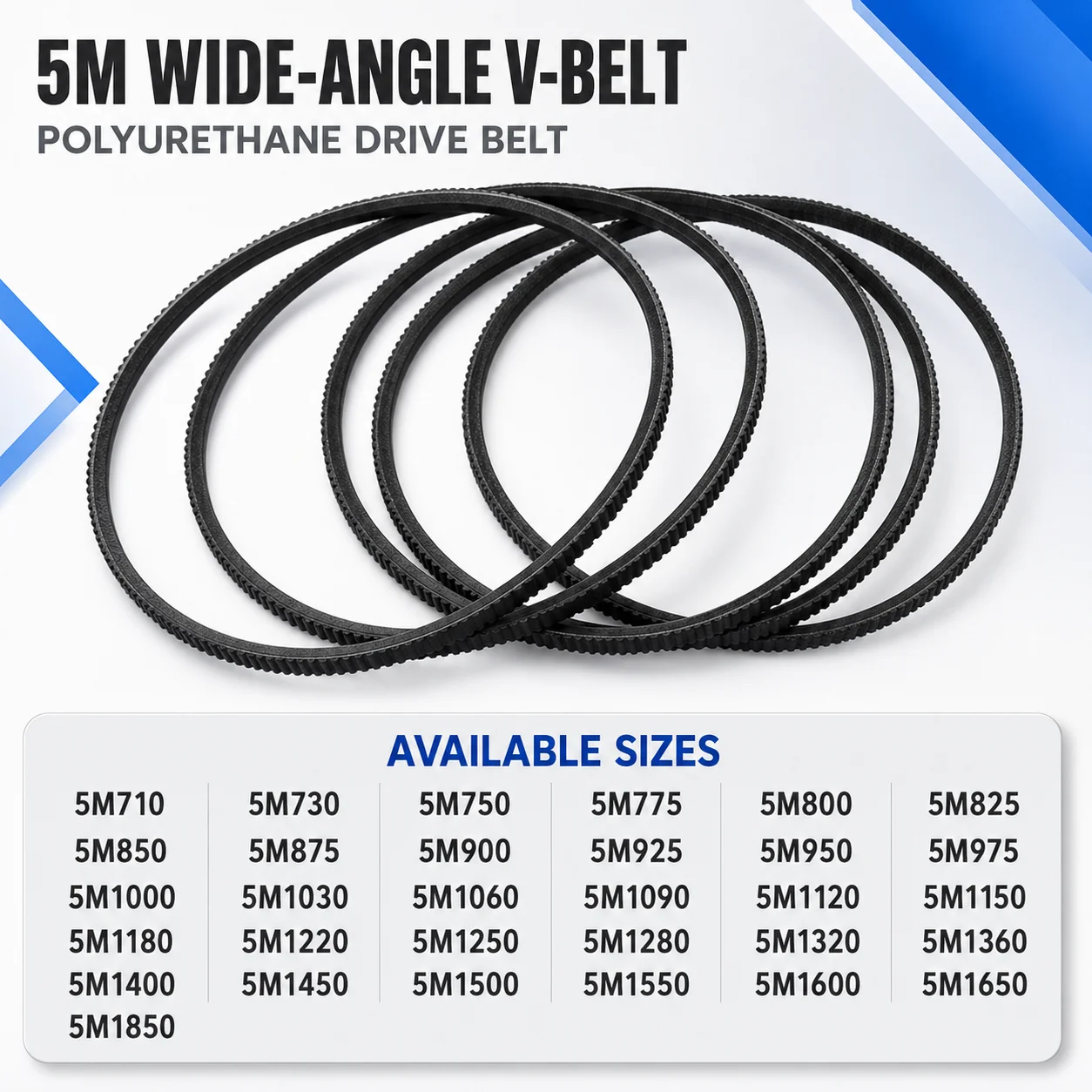 5M Wide Angle Belt 5M710 730 750 775 800 825 850 875 900 925 950 975 1000 1030 1060 1090 1120 1150 1180 1220~1850 Drive V-Belt