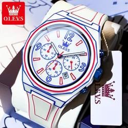 OLEVS 5622 Mens Watch Original Quartz Watch Waterproof Luminous Manga Style Silicone Strap Multifunctional Chronograph Reloj
