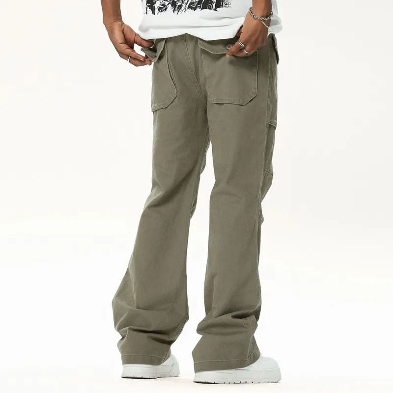 2025 الربيع والخريف الرجال التجاعيد شارع العليا الأمريكية الرجعية فضفاض الموضة العصرية العلامة التجارية عادية مستقيم العمل السراويل L4606 #4