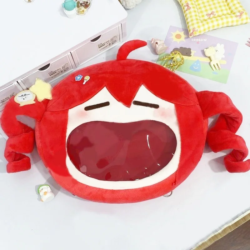 Cartoon Kasane Teto Plush Backpack Anime Cosplay Transparent Zipper Big Mouth Messenger Shoulder Bag DIY Cute Gift for Kids Fans