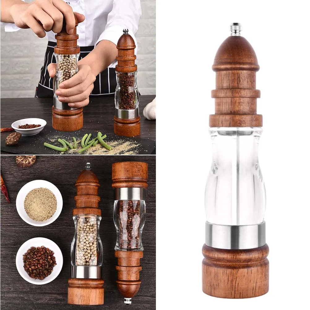 

1pc Kitchen Gadget Acrylic Manual Pepper Seasoning Bottle Box Salt Pepper Container (Brown 8" OPP Package)