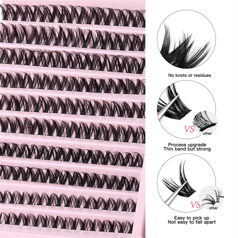 Extensiones de pestañas hechas a mano de 90 grupos, longitudes mixtas, fácil recogida, Material de extensión de pestañas duradero con kit de herramientas