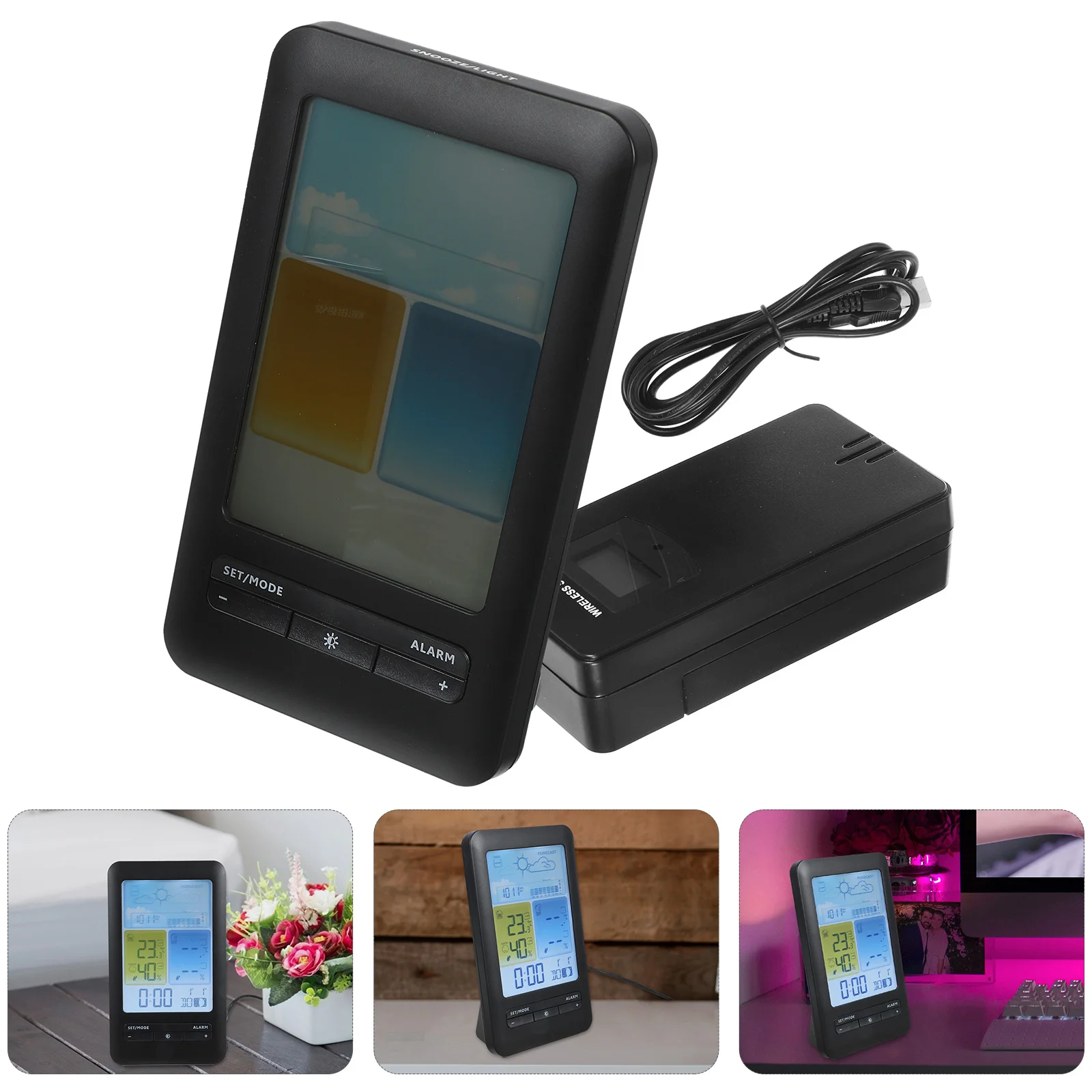 

Colorful Wireless Weather Station Large Digital Display Alarm Clock Calendar Temperature Humidity Monitor Indoor Outdoor Home