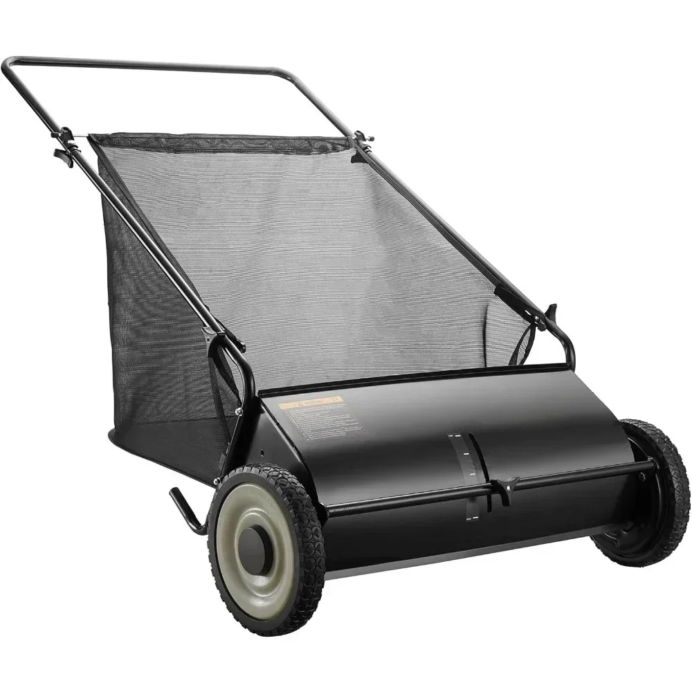 26 Inch Lawn Sweeper, Strong Rubber Wheels & Heavy Duty Thickened Steel with 7 Ft Mesh Collection Bag, Lawn Sweeper