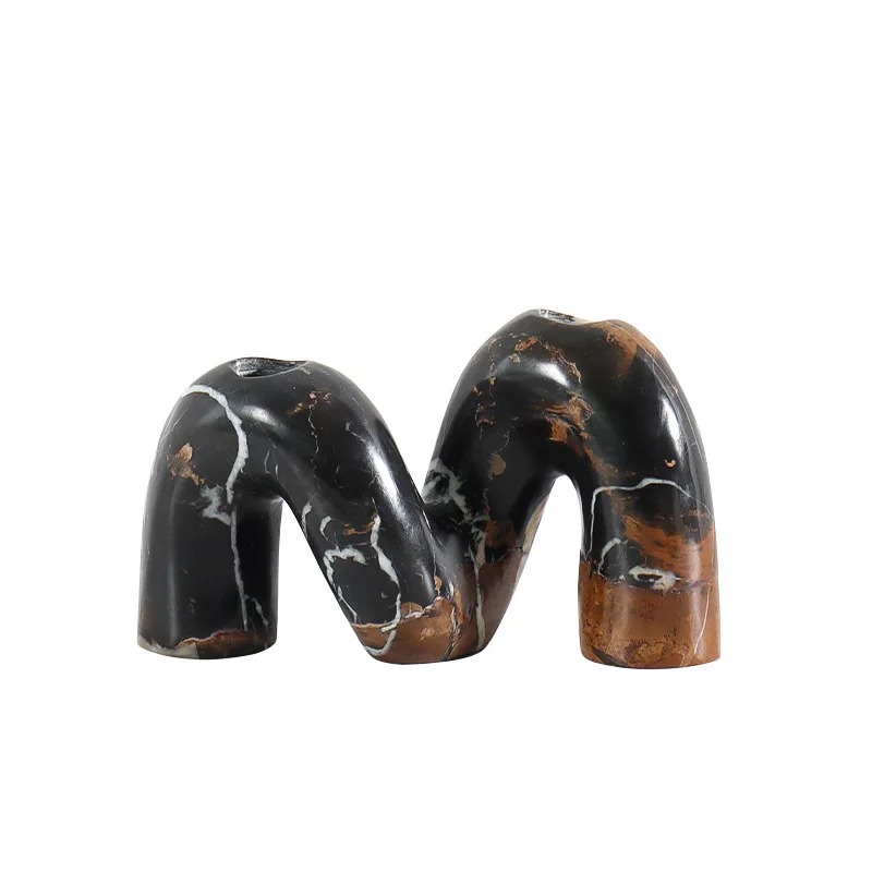 

Modern simple natural marble special-shaped candlestick ornament, model room ornament