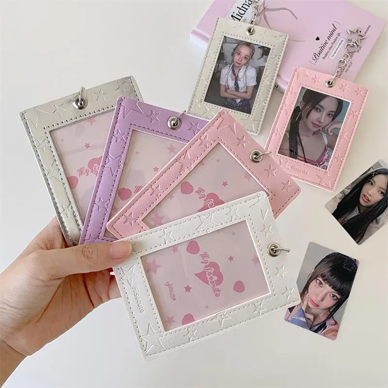 Cute PU Leather Star Card Holder Photocard Holder Idol Photo Display Storage Protective Cover Keyring Pendant Bag Charms Gifts