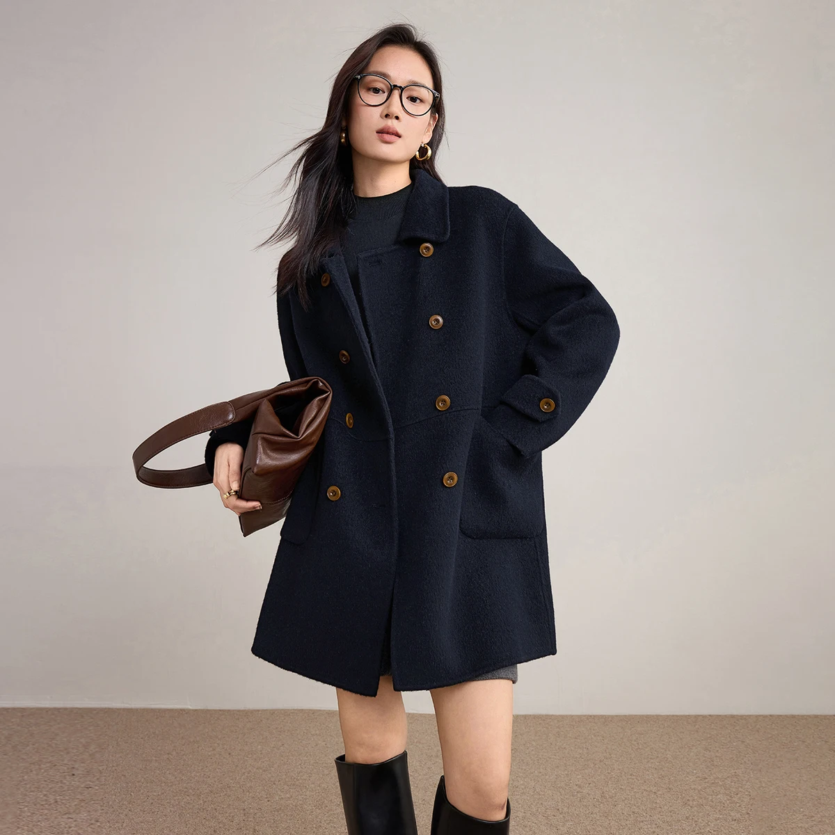 

SENTUBILA женское длинное пальто из 100% шерсти, зима 2025 г., двусторонние шерстяные куртки в английском стиле, повседневное пальто контрастного цвета W54OA2434