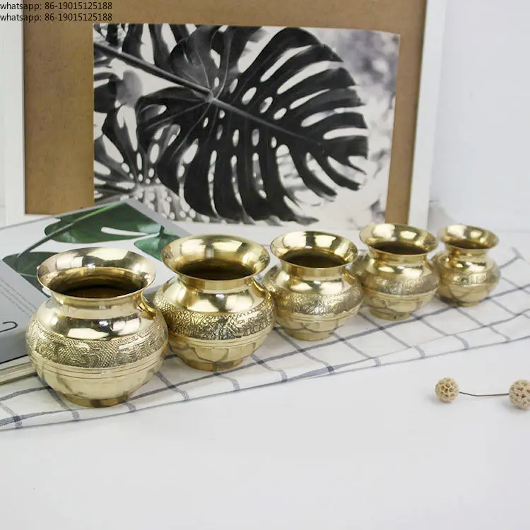 Copper Jar Container, Metal Tableware Hand Carved South East Asia Copper Art Ornament