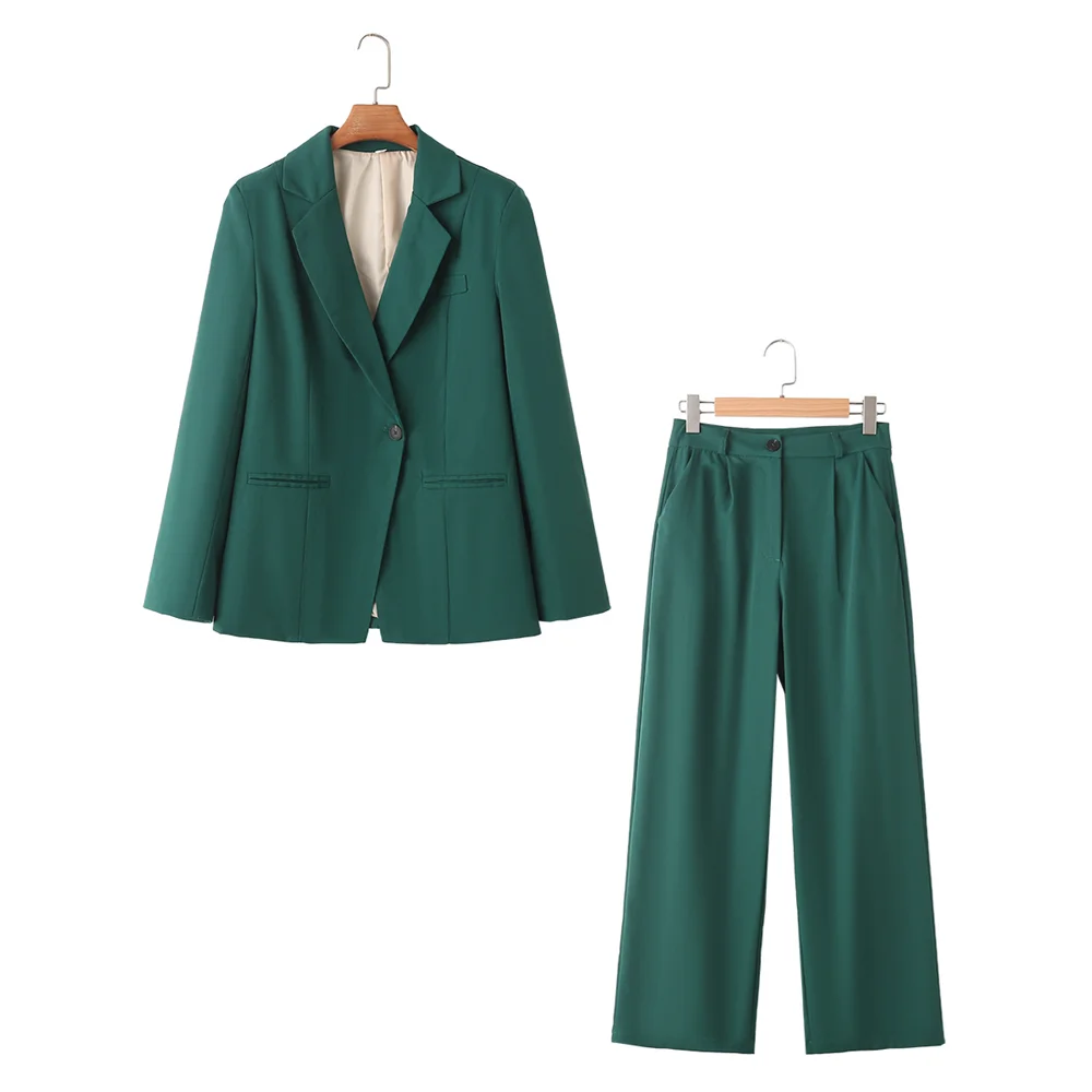 PB&ZA 2024 Spring New Women\'s Fashion and Elegance Slim Fit Commuter Versatile Flip Collar Suit Straight Leg Pants Set