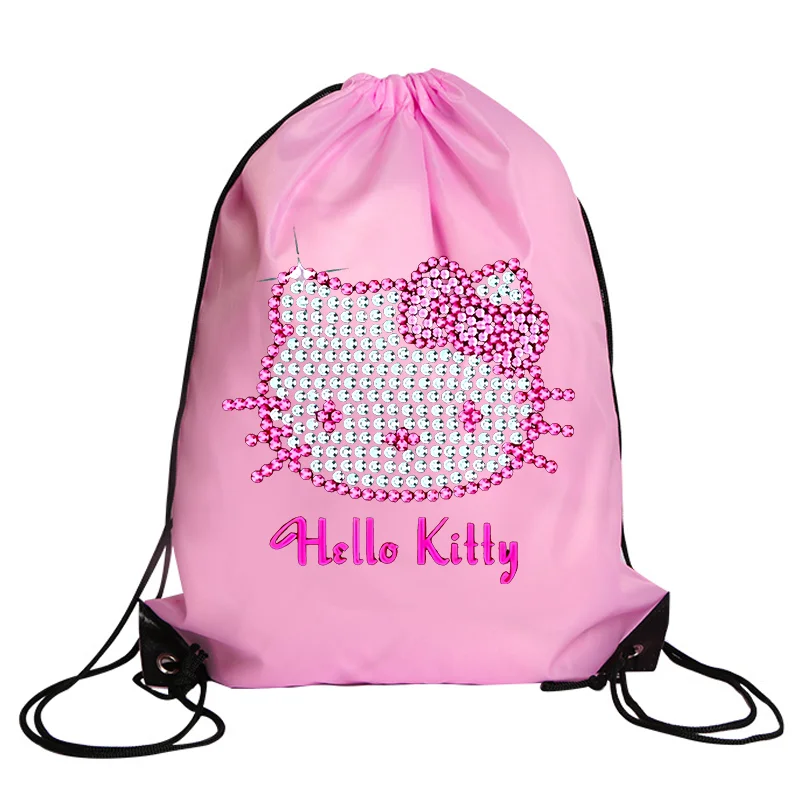 Hello Kitty Drawstring Bag Sports Waterproof Backpack Bundle Pocket Cartoon Anime Terylene Basketball Bags Birthday Cute Gift