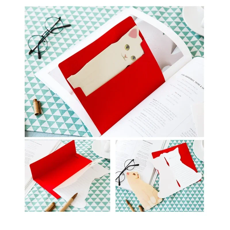 

1PCS Cute Cat Folding Greeting Card Birthday Christmas Cards Envelope Writing Paper Stationery Gifts Blessing Card with Envelope