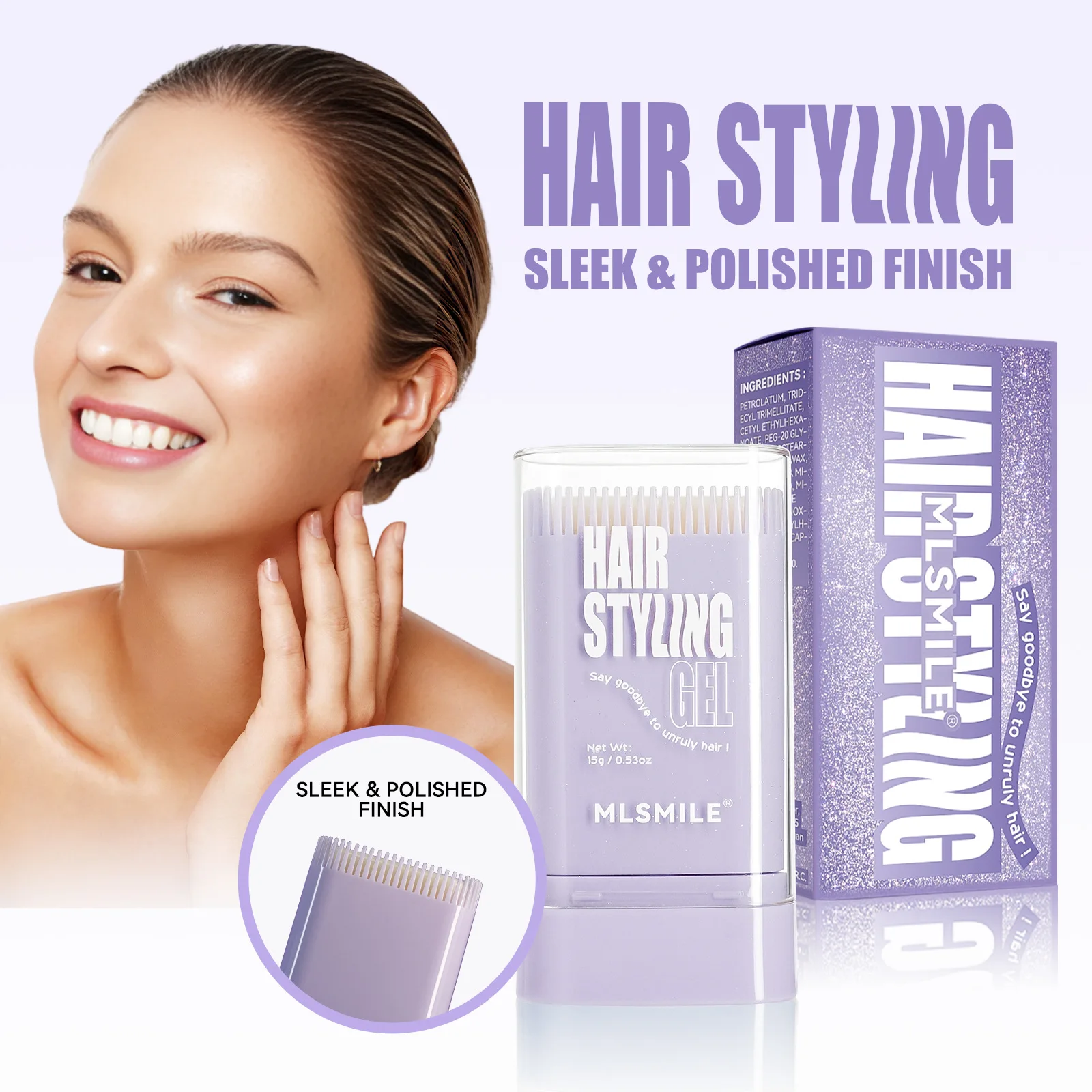 

MLSMILE Purple Hair Wax Stick Comes with Comb Teeth Lasting Styling Finishing Cream Hair Rashness Artifact