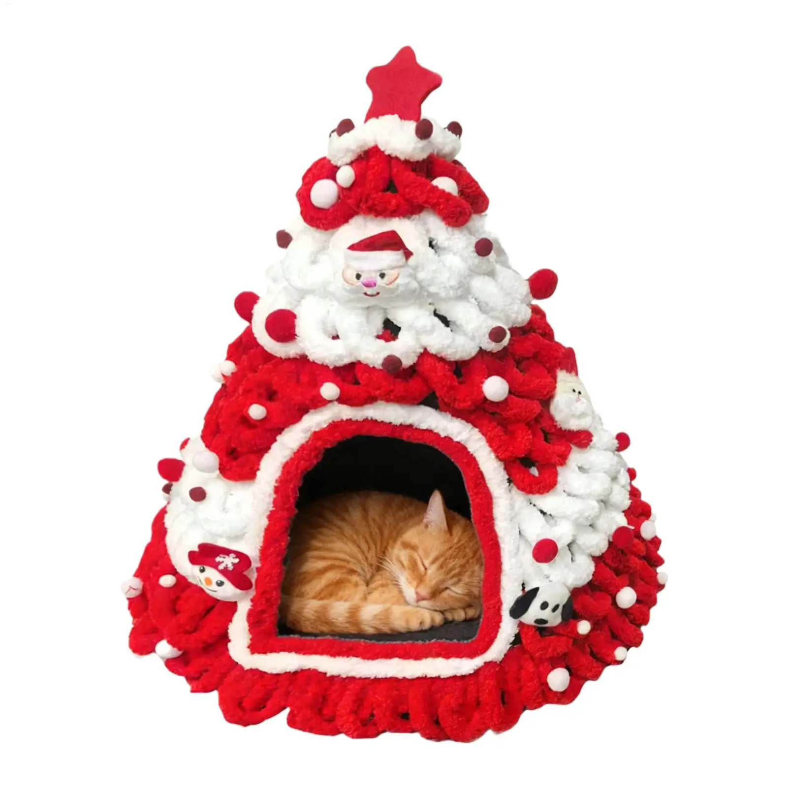 Christmas Tree Shaped Cat Bed Knitted Felt Nest Soft Warm Wool Pet House Comfortable Sleeping Cave For Kitten Small Pets Indoor