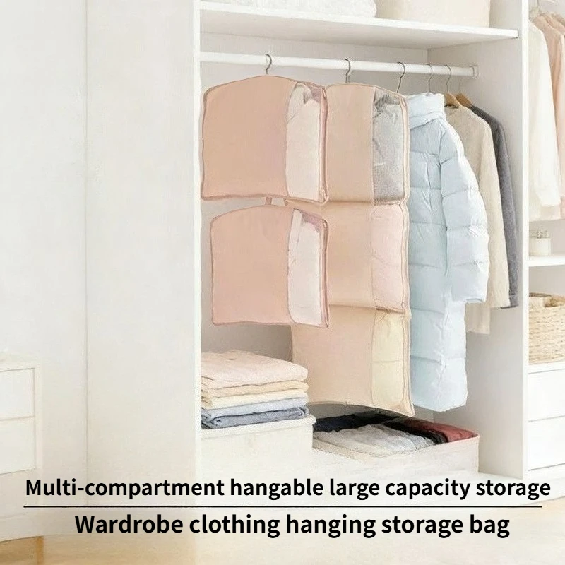 Space Saving Hanging Garment Bag Breathable Mesh Multi Compartment Down Jacket Suit Protective Cover Dress Blanket Dorm College