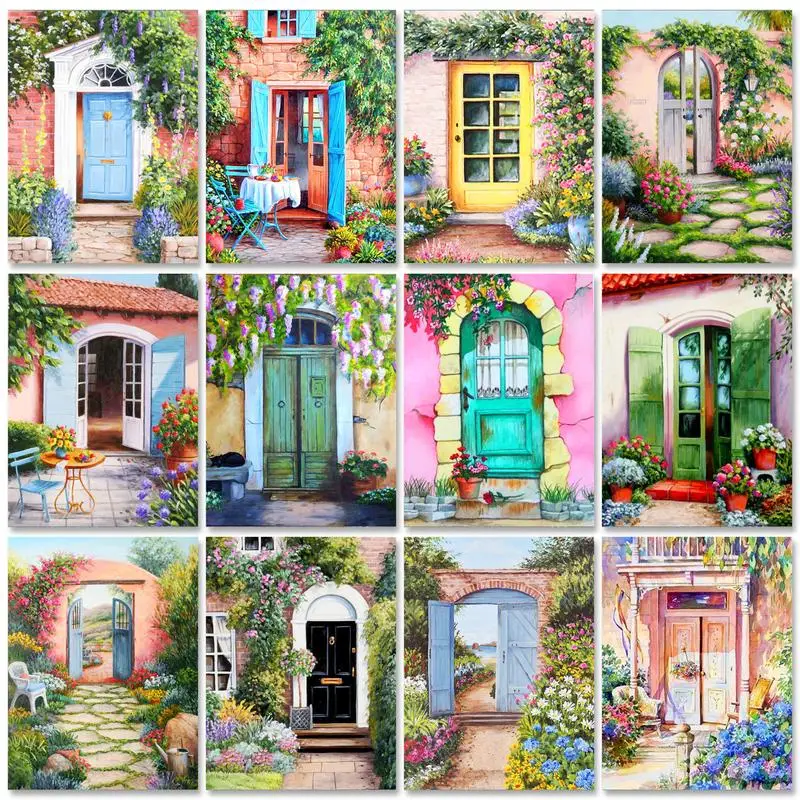 GATYZTORY DIY Diamond Embroidery With Frame Landscape Hobbies And Crafts Diamond Painting Flower Door Handmade Gift Home Decor