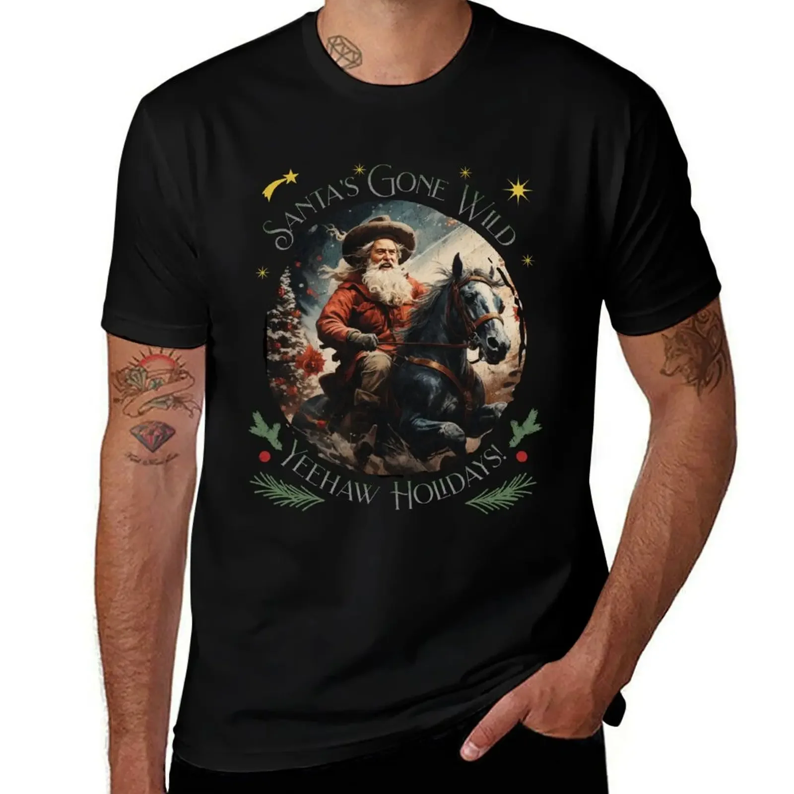 Western Christmas Cowboy Shirt T-Shirt designer shirts plain customizeds t shirts for men graphic