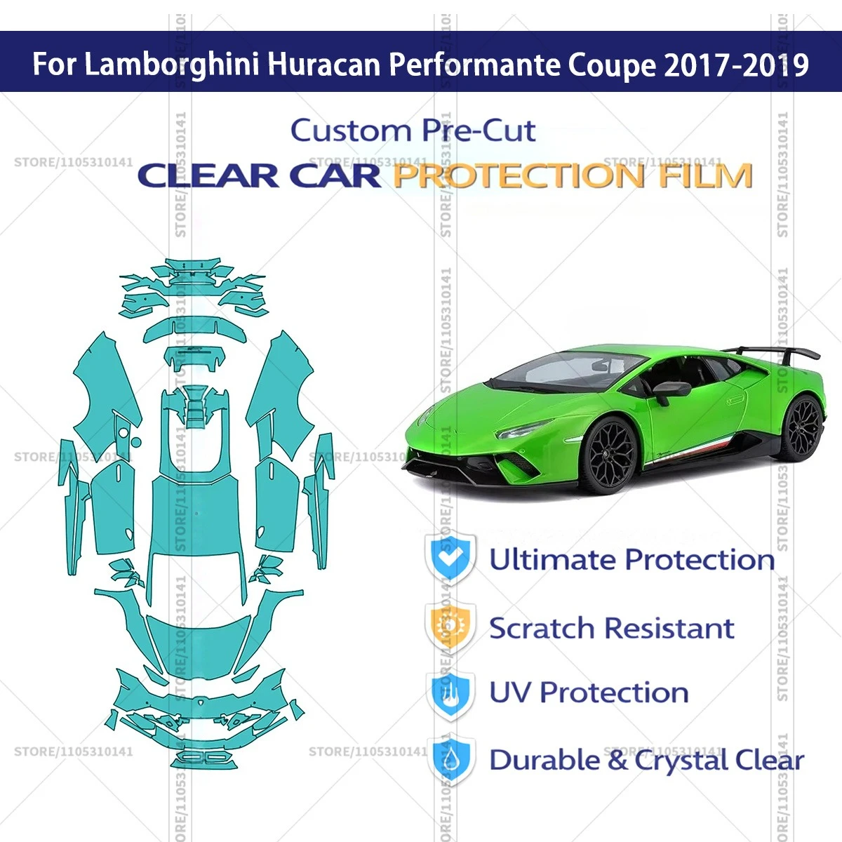 

Для Lamborghini Huracan Performante Coupe 2017-2019: Предварительно вырезанная прозрачная защитная пленка PPF для автомобиля