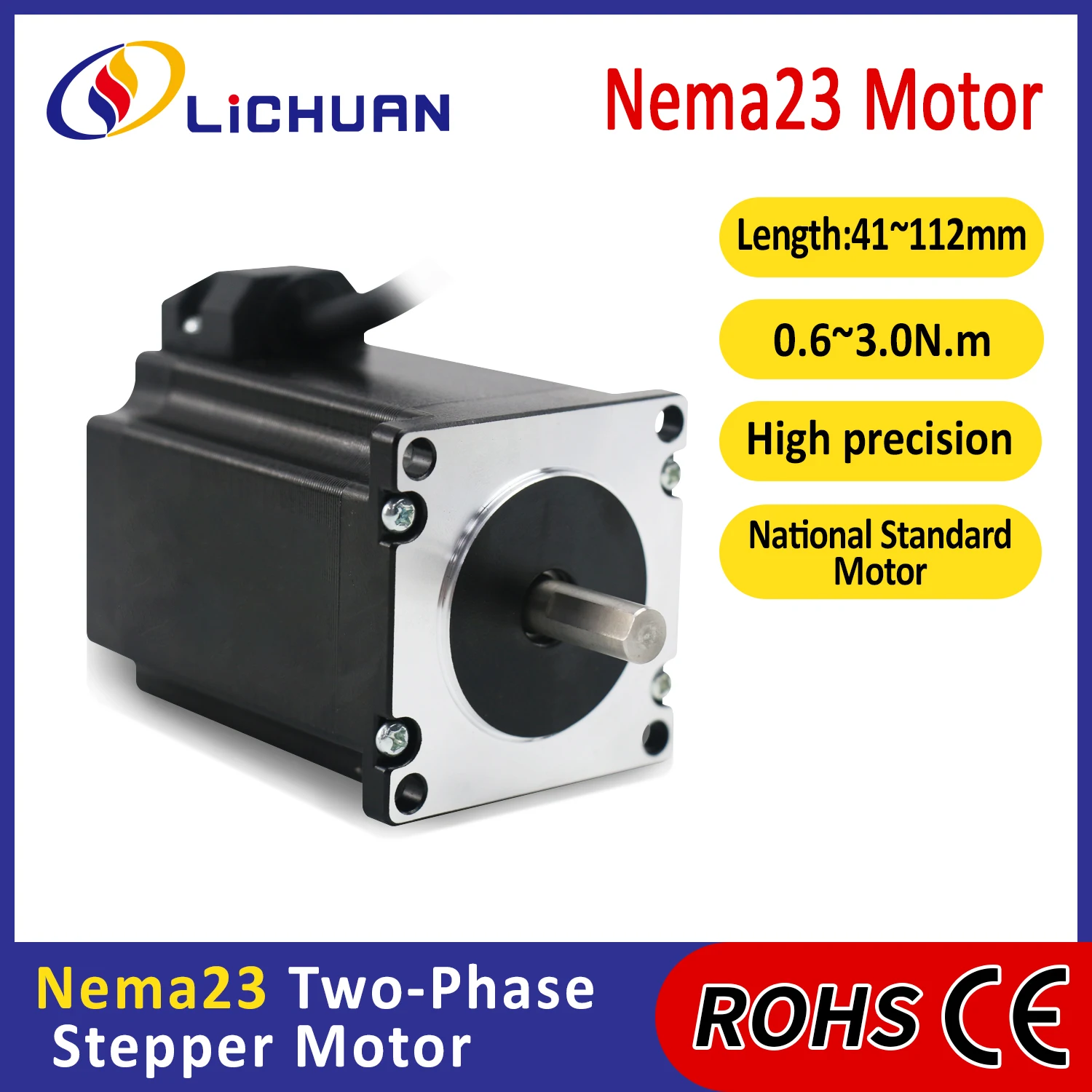 Lichuan 2.5/3/4A DC24V 0.6/1/1.5/2/2.2/2.6/3N.m Stepper Open Loop Motor 2 Phase Nema23 DC Open Loop Stepper Motors for Engraving