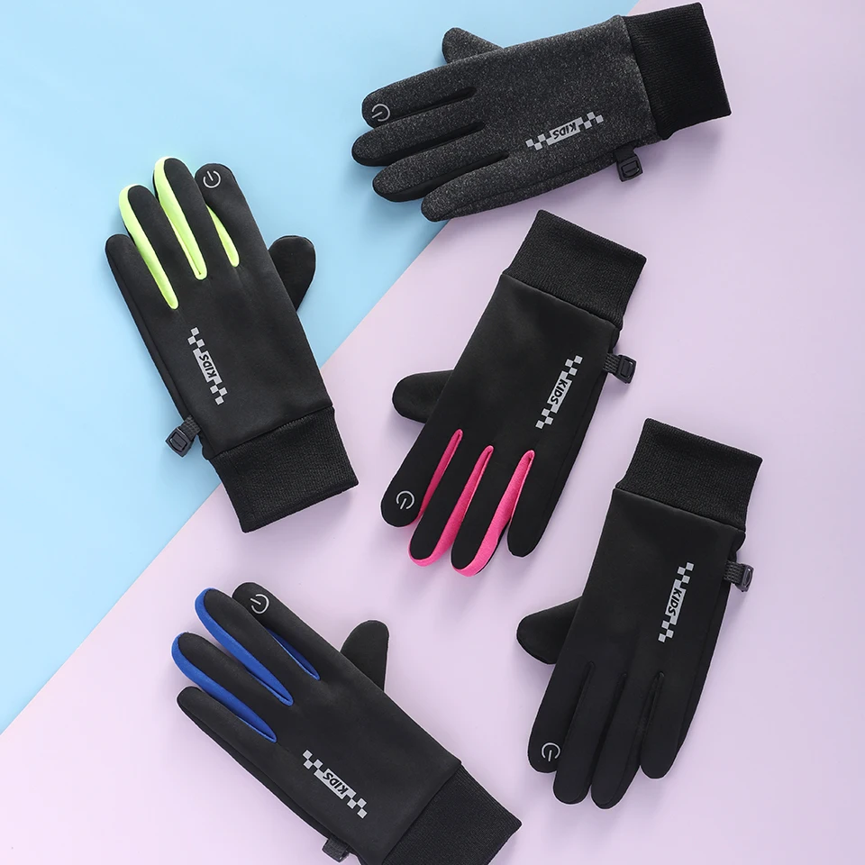 Winter Children\'s Gloves Padded Warm Wind Cold Riding Gloves Touch Screen Non-slip Waterproof Ski Gloves Outdoor Sports Gloves