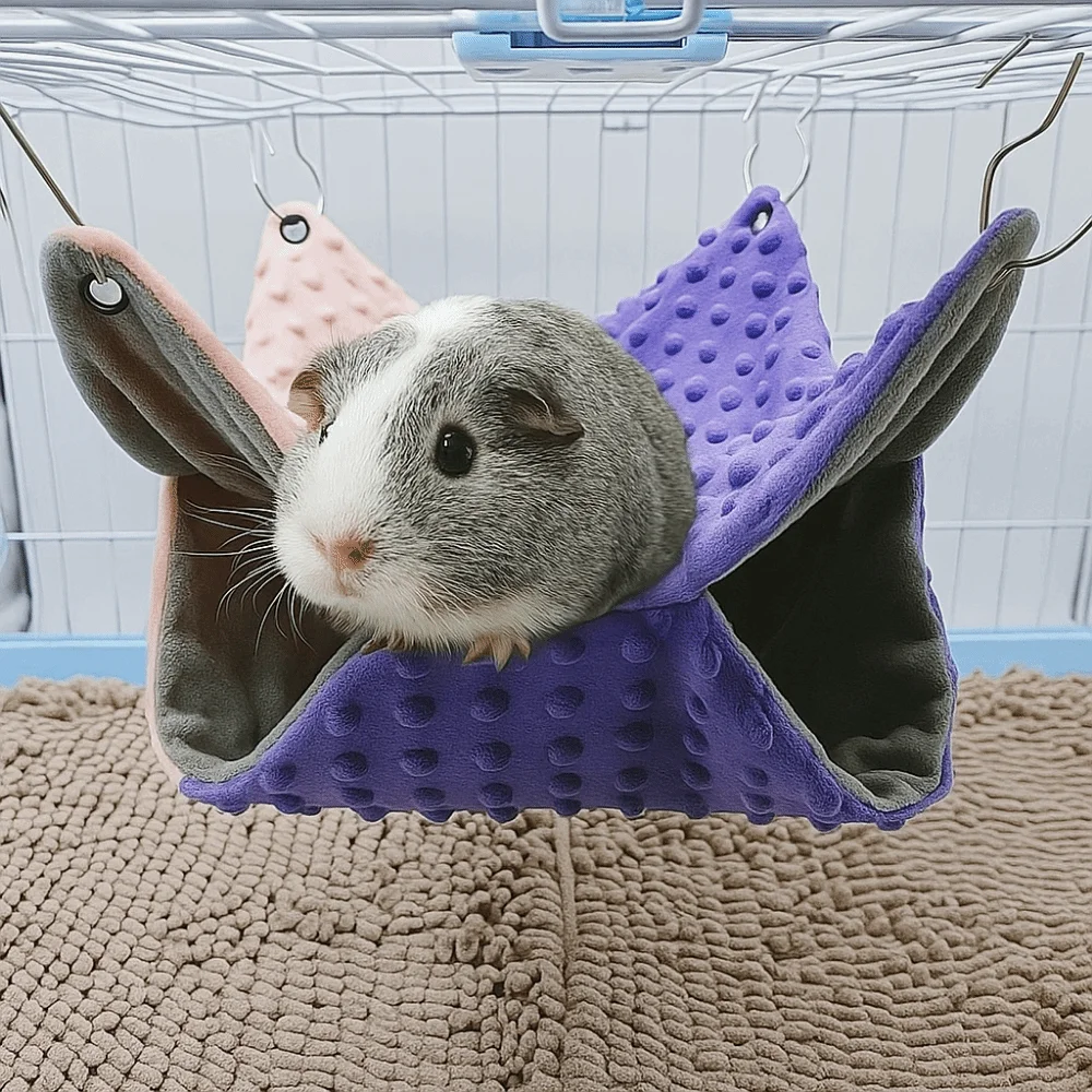 

New Warm Pet Hanging Bed Contrast Color Splicing Design Hammock Double Thickened Guinea Pig Pet Cage Accessories Winter