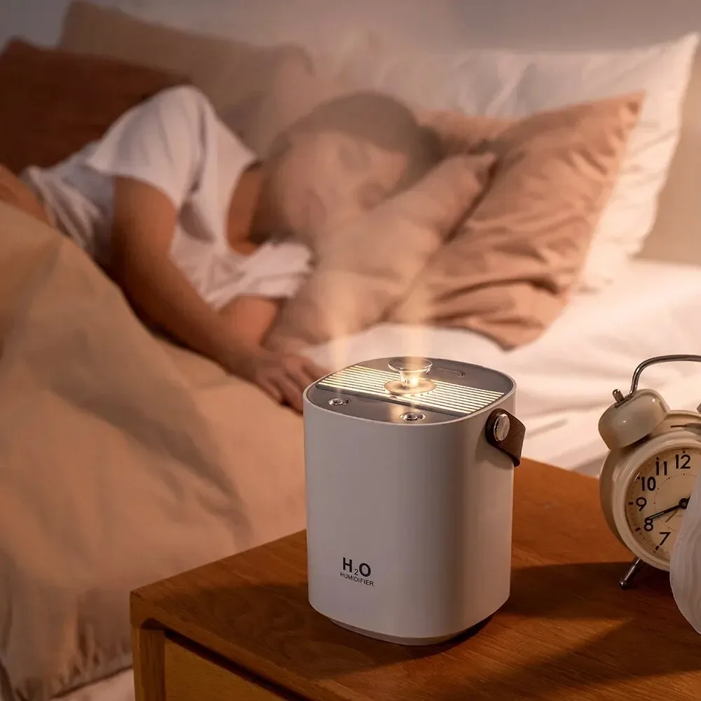 Humidificador portátil de escritorio con doble pulverizador, Humidificador silencioso de gran capacidad con USB, luz nocturna para dormitorio y sala de estar