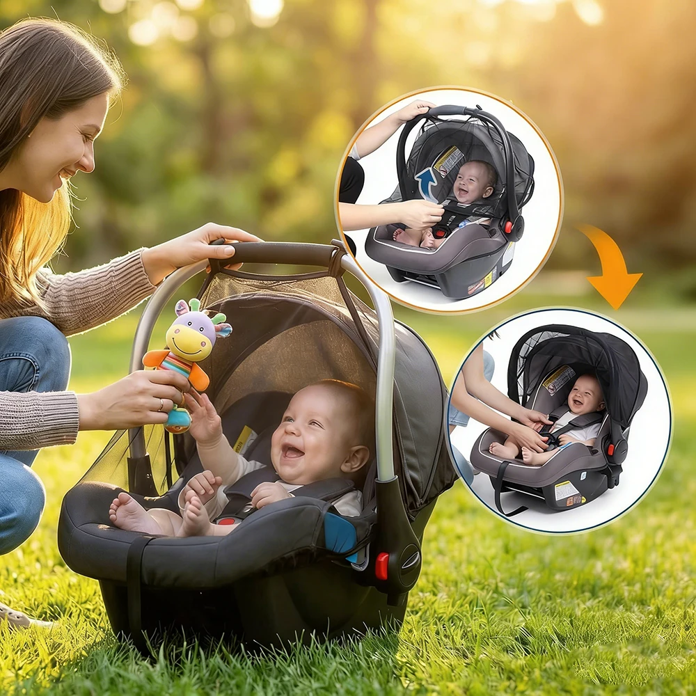 Baby Kinderwagen Moskito Net Mesh Insekten Netze Atmungsaktive Infant Auto Sitz Abdeckung Neugeborenen Wagen Wiegen Moskito Net Universal – Detail 3