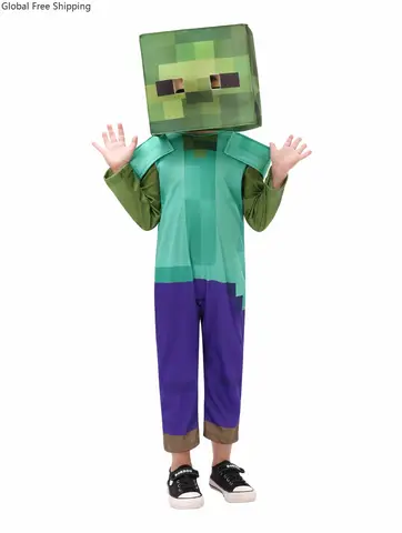 Fun World Pixel Game Classic Block Zombie Body Festa di Halloween per bambini Ragazzi Ragazze Mc Gioco di ruolo Maschera Costume da spettacolo