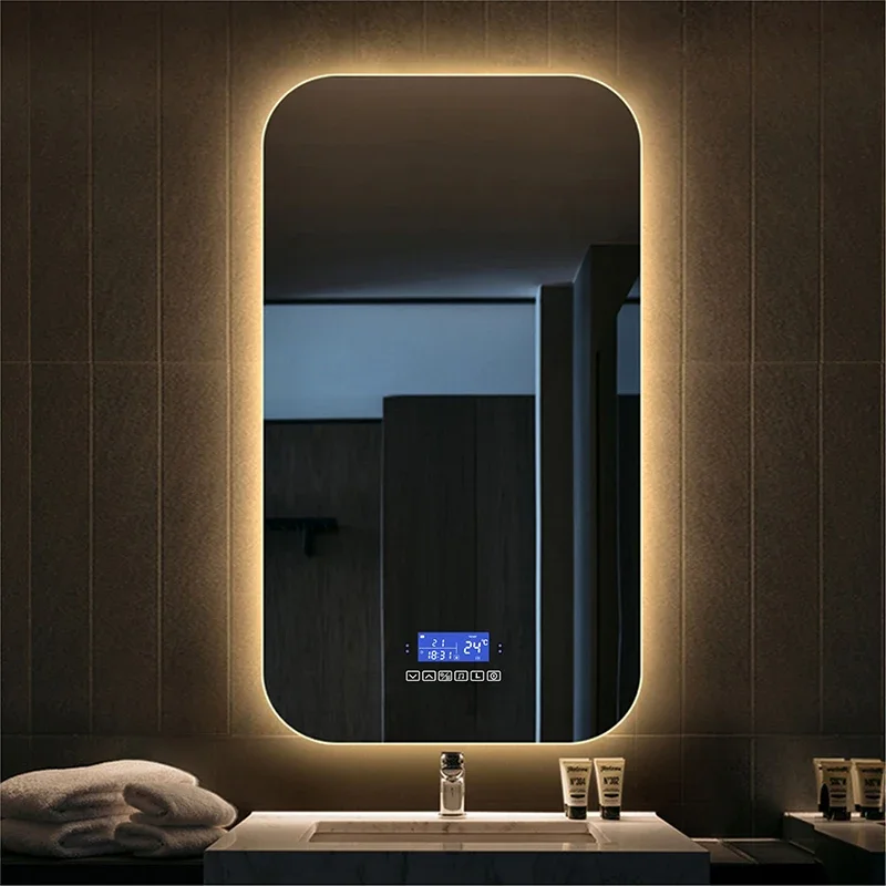 

Light Makeup Mirror Smart Touch Screen Bathroom Vanity Mirror With Bluetooth Anti-Fog Human Body Induction Function