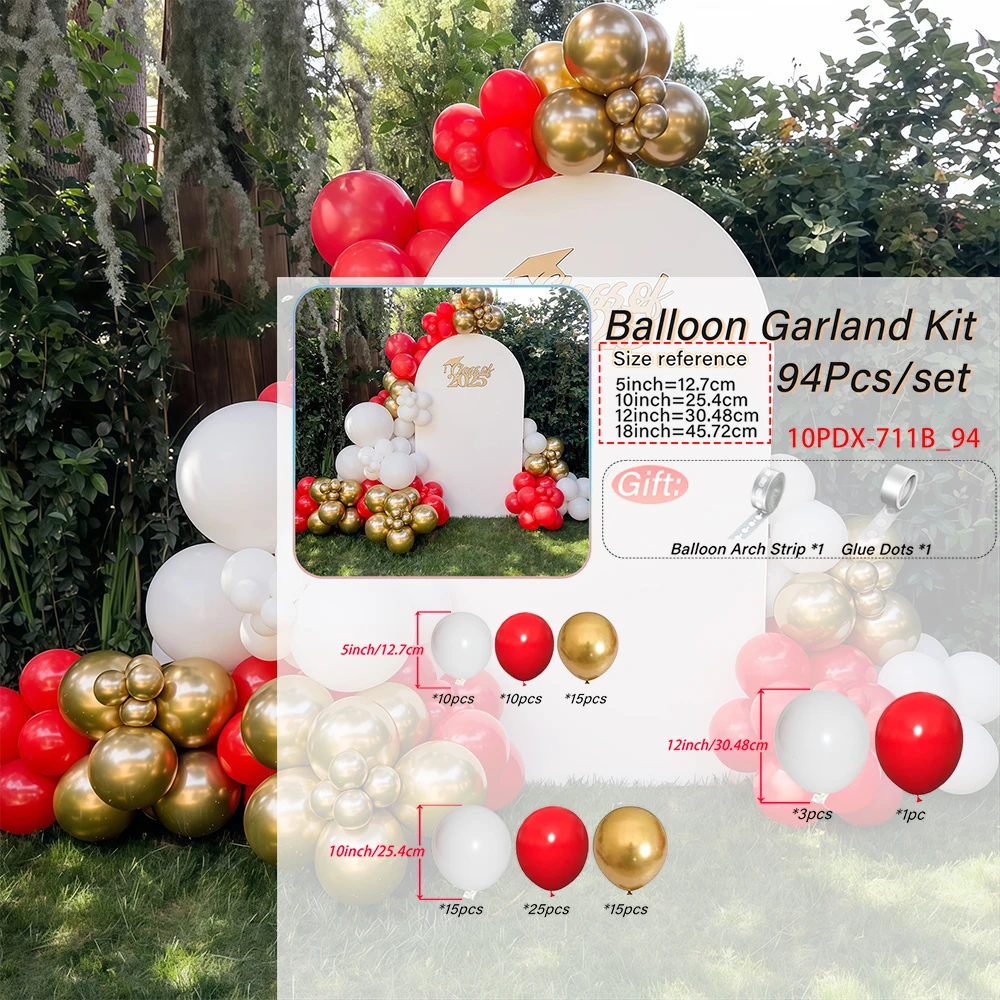 طقم قوس بالون أحمر وأبيض وذهبي، يستخدم لحفلات أعياد الميلاد وحفلات الزفاف وعيد الميلاد وديكور السنة الجديدة وديكور العطلة