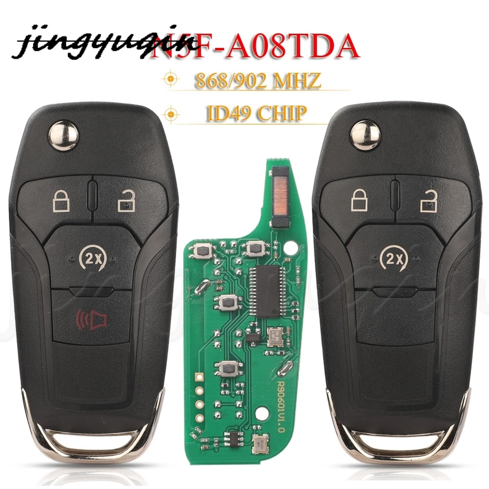 

jingyuqin N5F-A08TDA Remote Car Key Fob 868/902MHZ PCF7945P/HITAG PRO 49 Chip For Ford F-150 F-250 F-350 Flip Keyless Entry