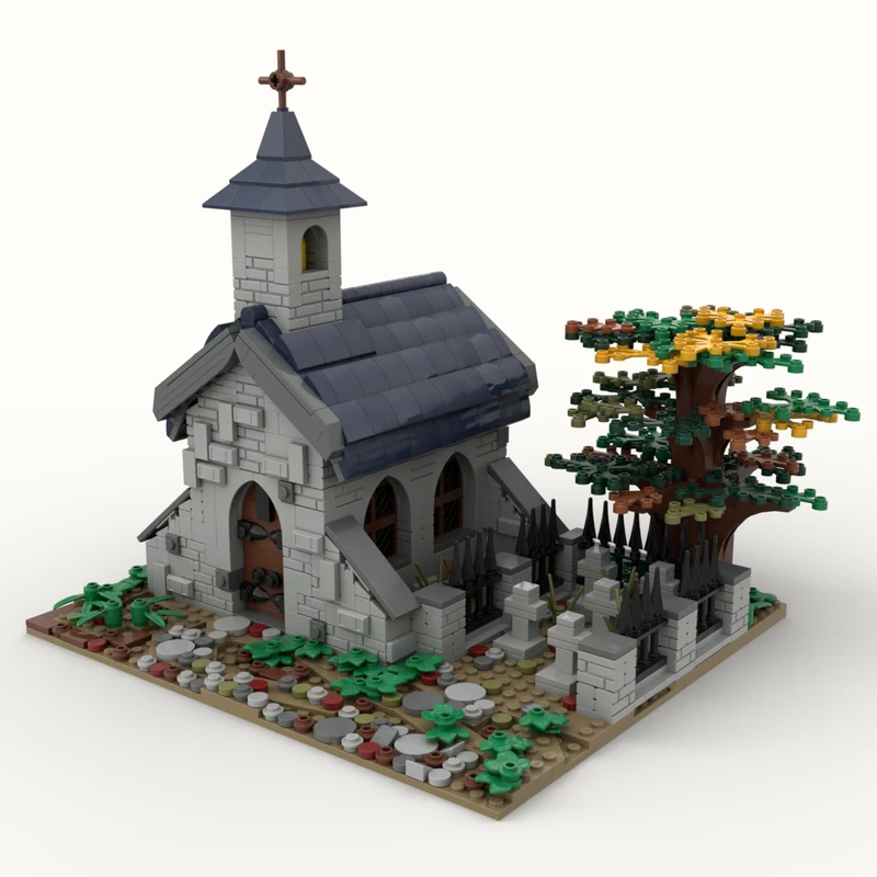 MOC- 182898   Bloc de construction de chapelle médiévale, série d'architecture Vintage, ensemble de briques, cadeaux créatifs, Halloween et noël, 1257 pièces