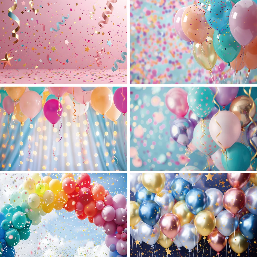 

Colorful Balloon Ribbon Baby Shower Photography Background Newborn Birthday Children Portrait Gift Backdrop Photo Booth Props