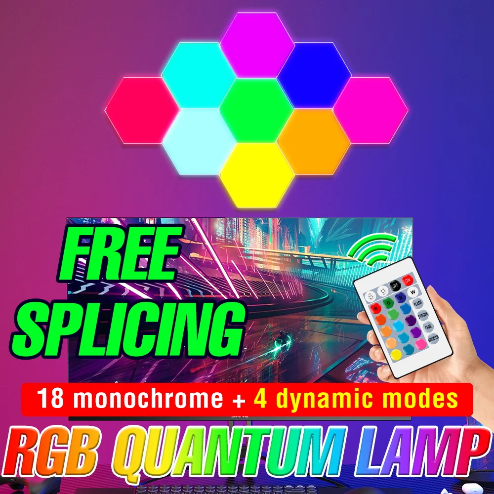 

Женская Квантовая лампа, разноцветная лампа RGB, лампа для спальни, модульные настенные светильники, декоративная атмосфера, пульт дистанционного управления