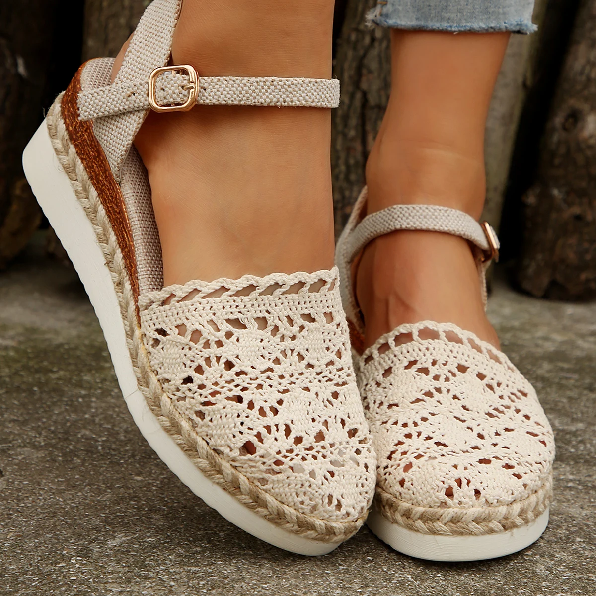 Women Sandals 2024 Summer New Fashion Canvas Wedge Sandals Casual Espadrilles Fashion Platform Woman Sandals Zapatos De Mujer