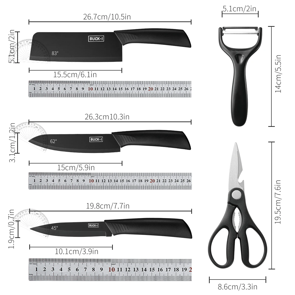 3/5pcs Kitchen knife set, high-grade black steel knife set Gift knife Stainless steel kitchen utensils household knives