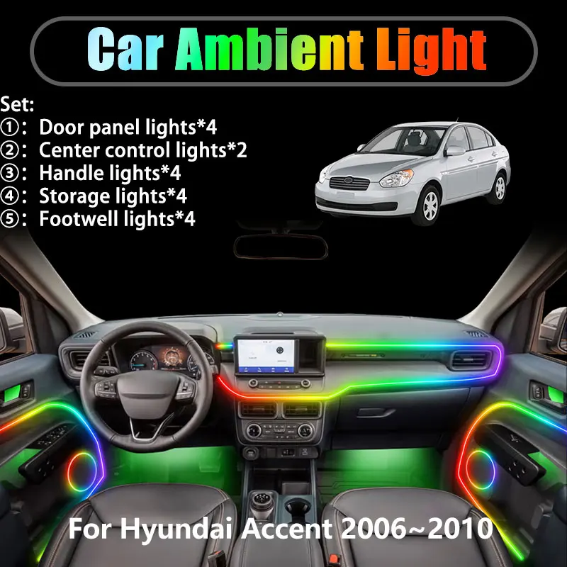 

For Hyundai Accent 2006~2010 MK3 3th MC 2/18 in 1 Car ambient lighting Led trunk interior led lights USB RGB Ensemble Streamer