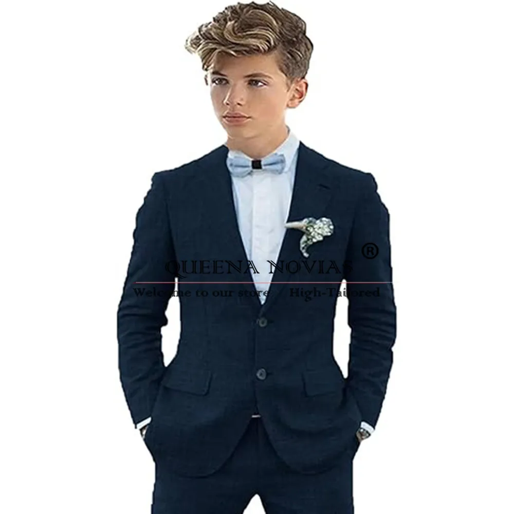 Eleganti abiti in lino scheggiato ragazzo per matrimonio 2 bottoni giacca pantaloni bambini smoking da festa formale bambini Brithdays Prom Blazer Dress