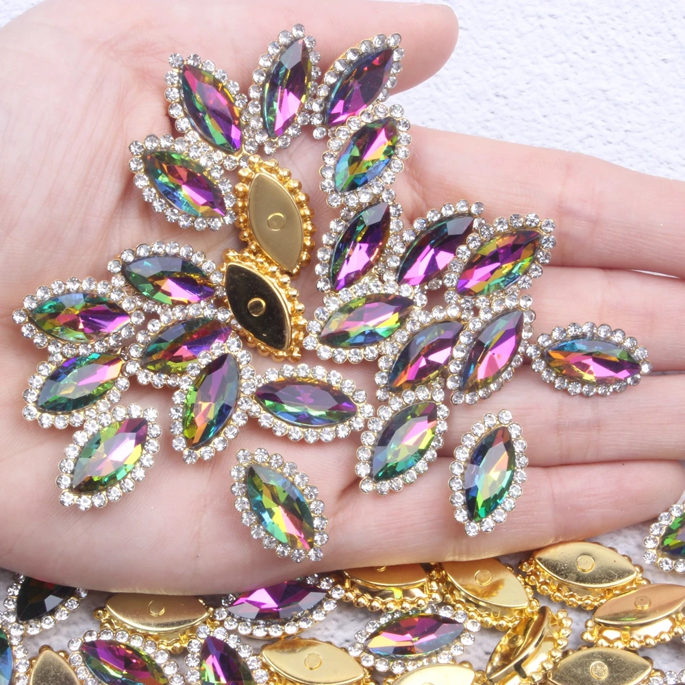 

Flatback Claw Rhinestones Many Colors 200pcs Sewing Marquise Shiny Crystals Stones Gold Base Sew On Rhinestones For Clothes