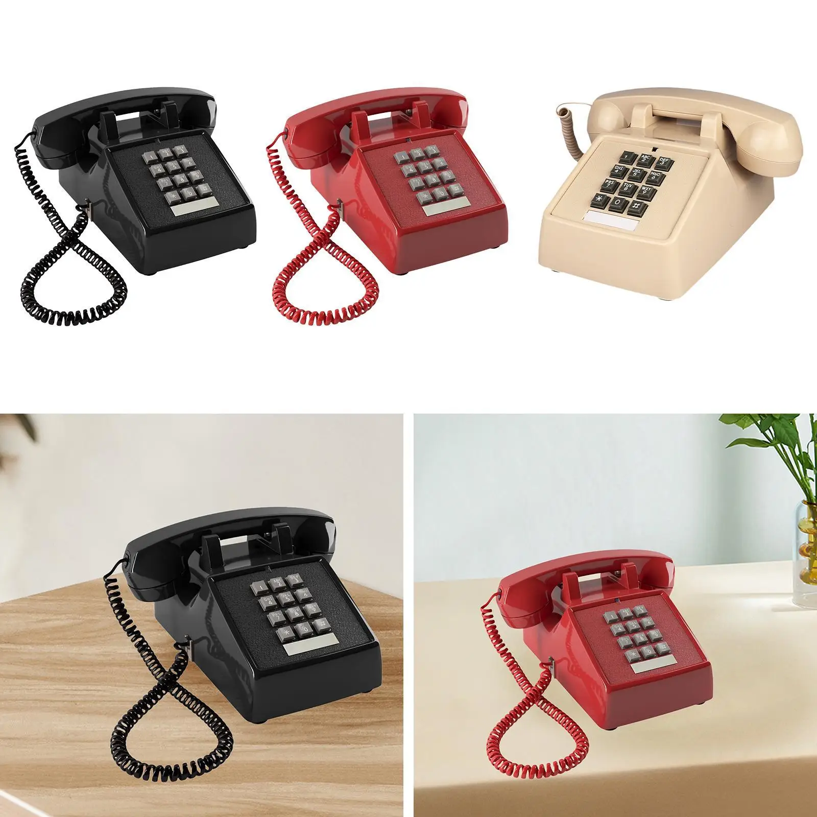 Corded Telephone Single Line Telephone with Volume Control Home Decor Tabletop Ornament for Cafe Hotel Bedroom Study Office