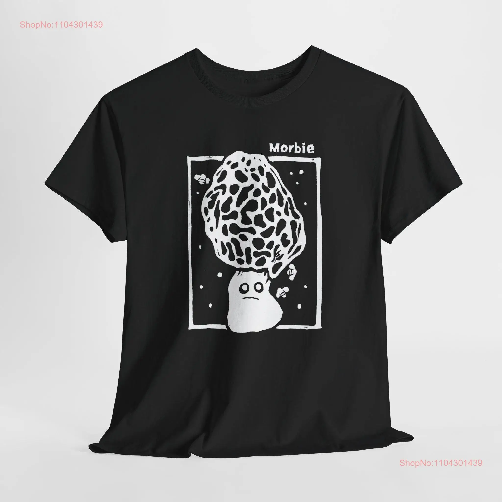 Spooky Mushroom Halloween T Shirt Morel Zombie Funny Original Monochromatic Linoprint Creepy long or short sleeves