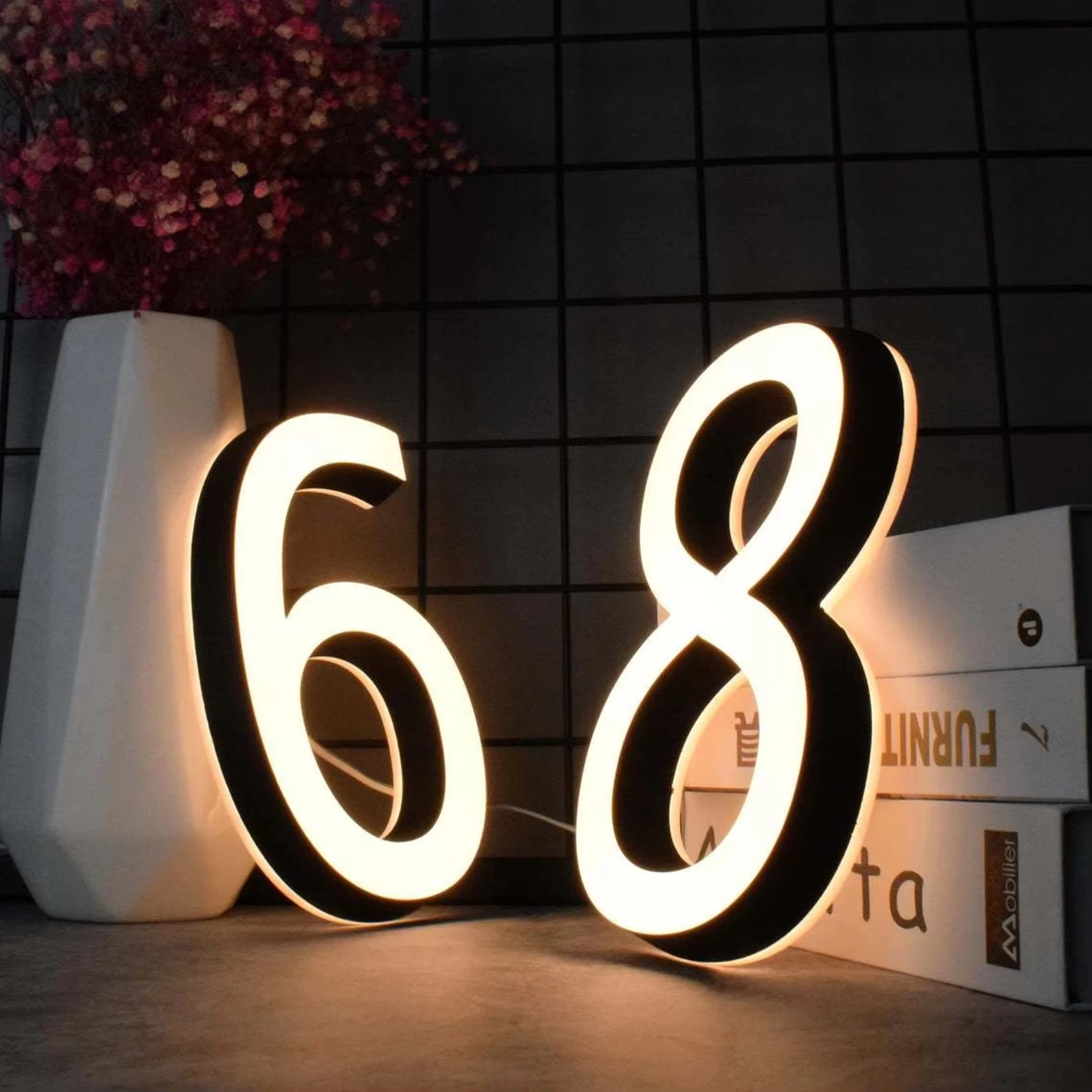 Custom LED House Number Outdoor Waterproof 3D Acrylic Illuminated House Sign Modern Residential Door Plates Lighted House Number