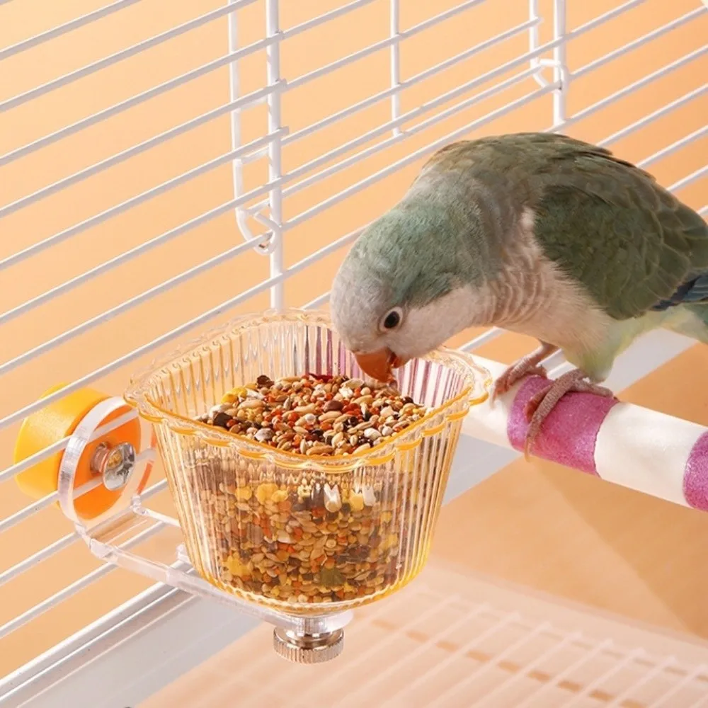 Magnetic Base Parrot Feeder Transparent Spill-proof Water Feeding Basin Tip-proof Plastic Bird Feeding Bowl Cage Accessories
