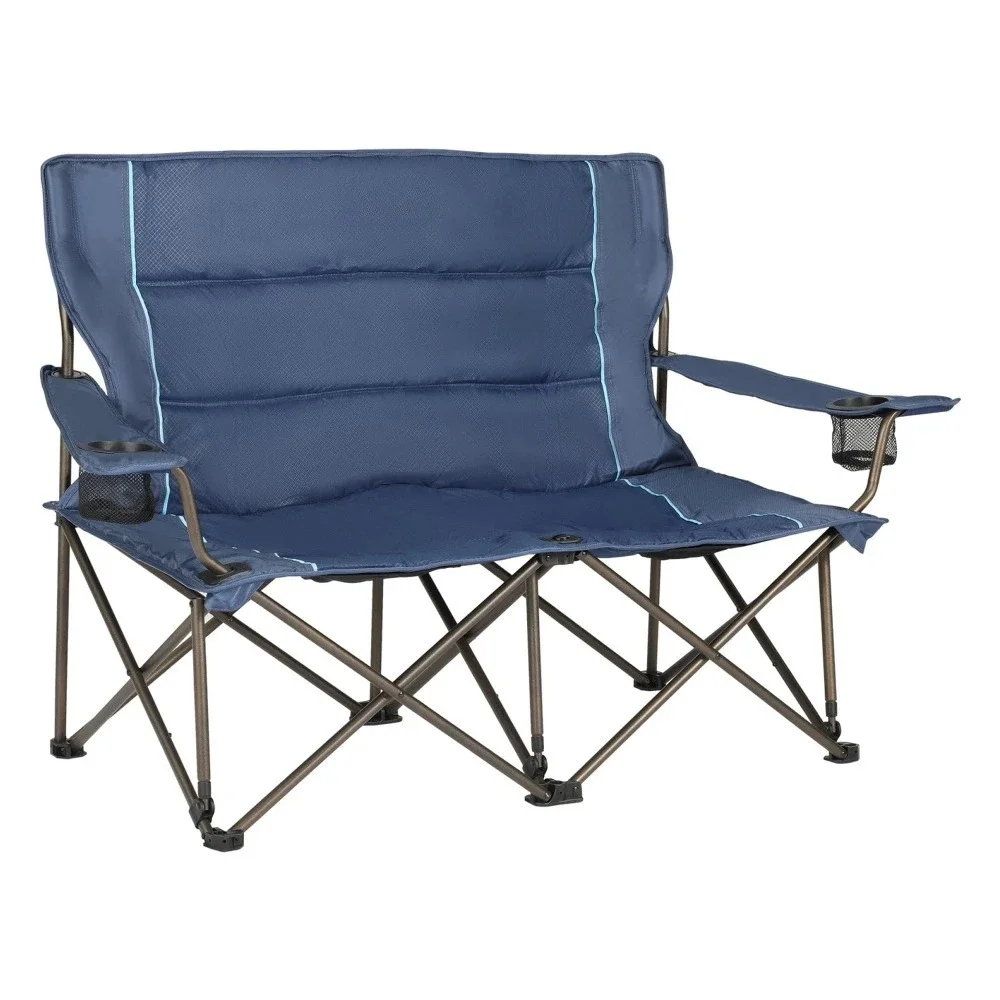 

2 Person Folding Loveseat Comfortable Double Foldable Camping Chair Folding Lawn Chairs for Outside, Blue