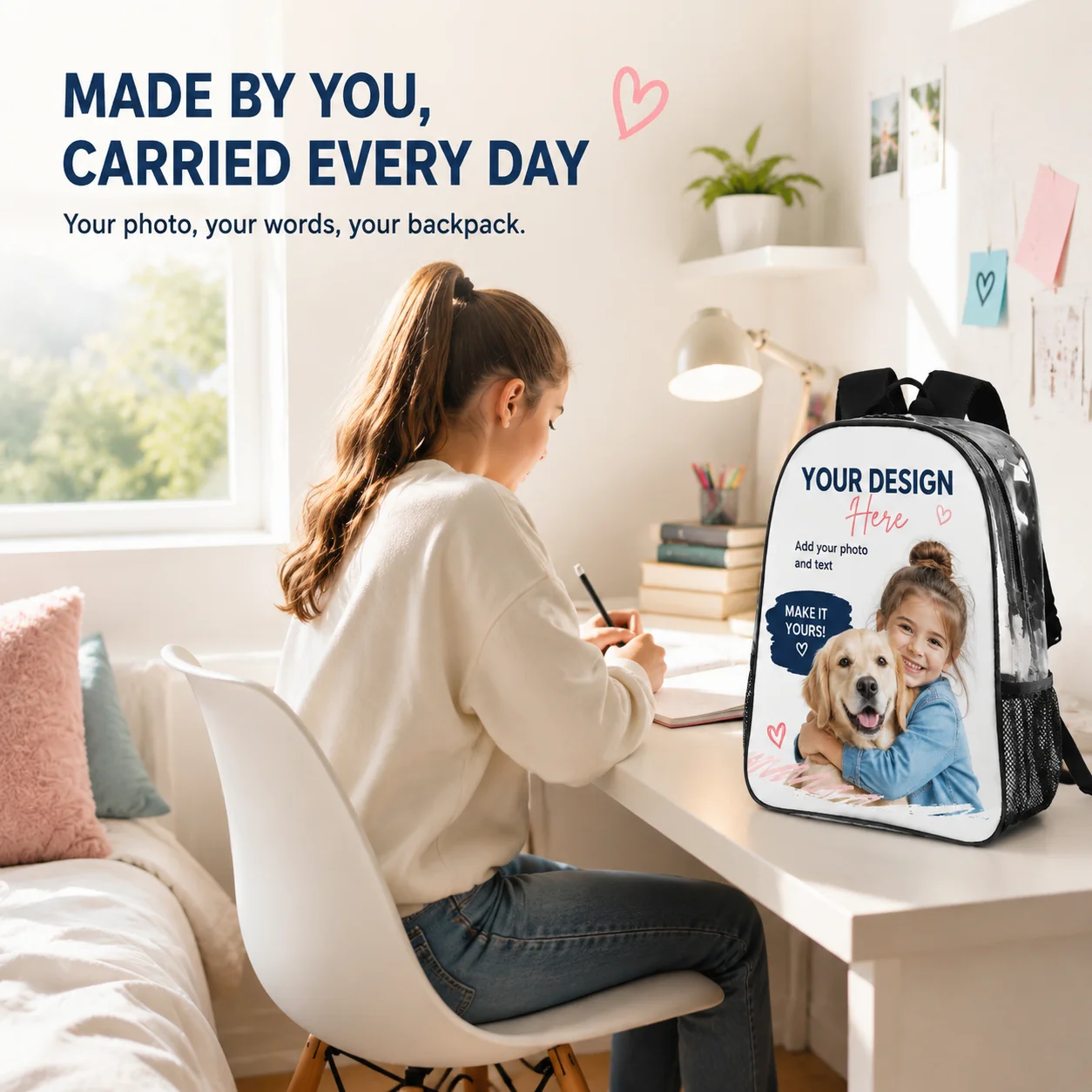 DIY Custom Image Clear PVC Backpack Stadium Approved Waterproof Mesh Pocket Casual Travel Shoulder Bag