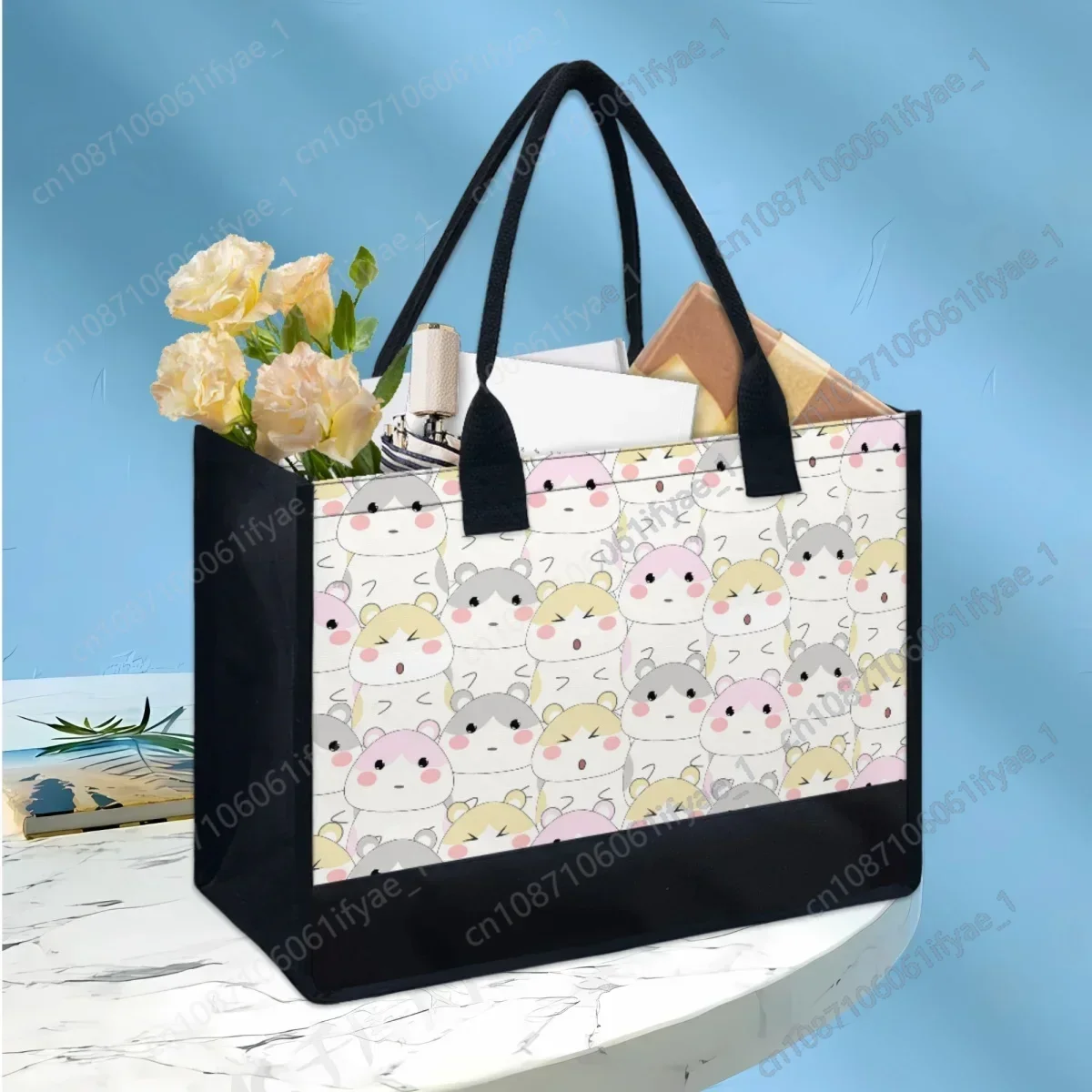 

Cute Cartoon Hamster Design Tote Bags Female Large Capacity Casual Street Commuting Elegant Shoulder Bag Animal Lover Gift 2023