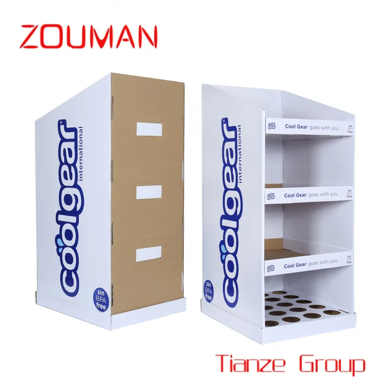 Custom , Supermarket Point of Sale Floor Standing Display Unit Tray 3 Shelves Standard Paper Display