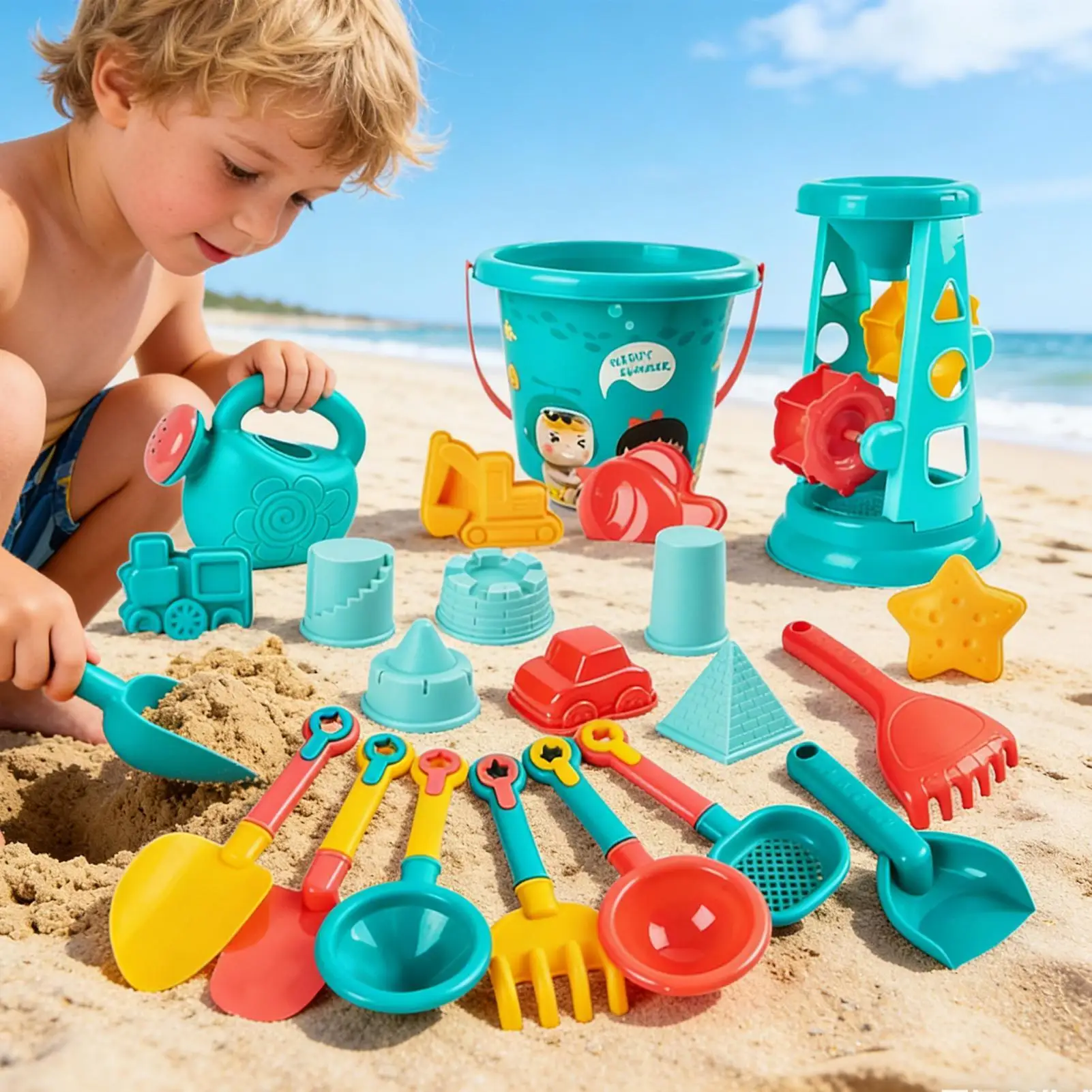 Sand Toys With Car Mold Shovel Water Games 23-Piece Travel Beach Digging Toys For Kids Girls Boys Outdoor Camping Pool Garden