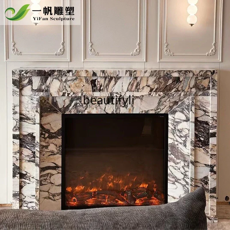 A95 Natural, Luxury Stone, Marble Fireplace French Modern Simple Caracatta Purple Stone Fireplace