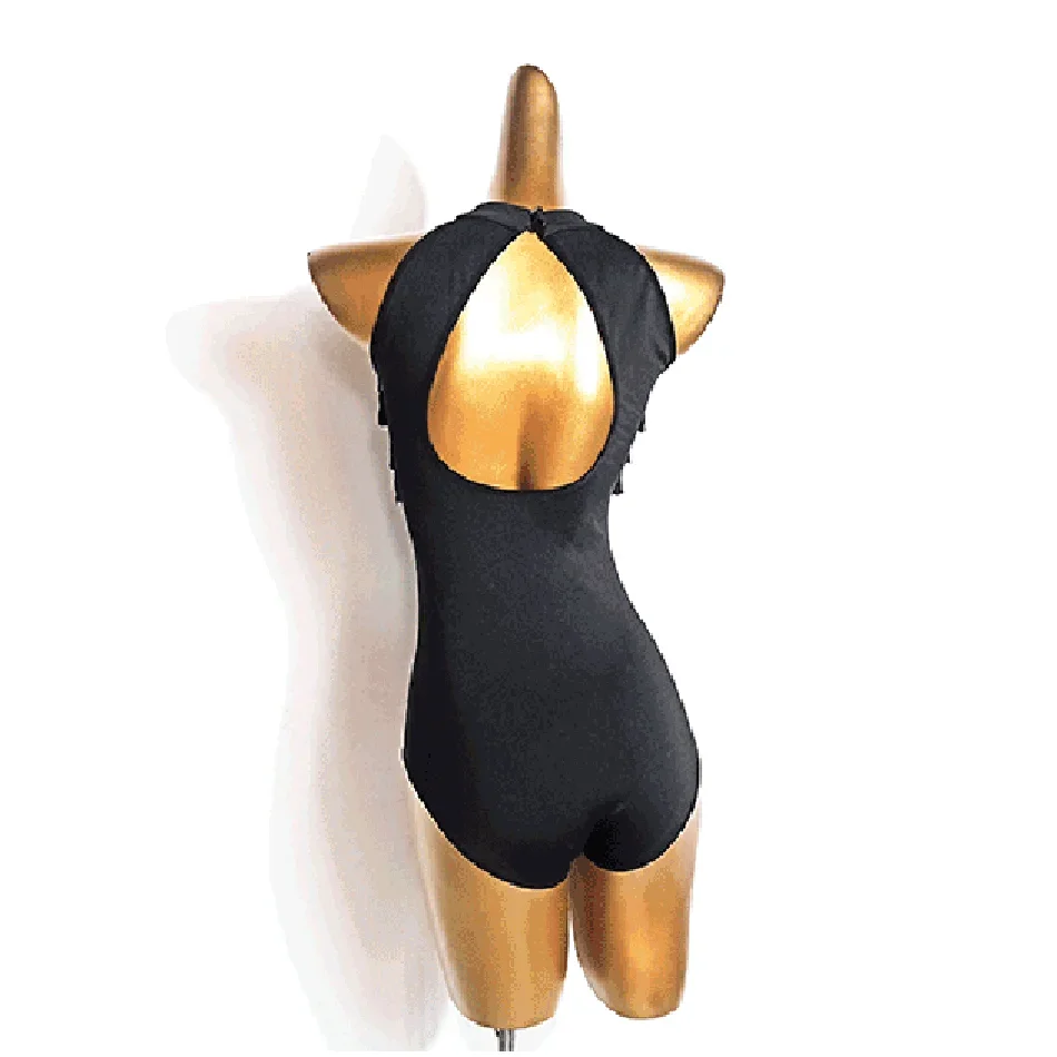 Costume pour femmes adultes, body Latin avec pompon, dos nu, haut Latin, robe de danse Latino, vêtements de spectacle pour salle de bal