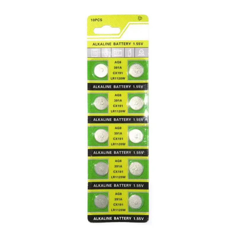 Batería de botón AG8 LR55 391 SR1120 191 LR1120 para control remoto de computadora, electrónica, calculadora, pilas para relojes de pulsera